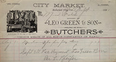 [Redwood City, CA] [Letterhead] Leo. Green & Son Butchers. (1891)