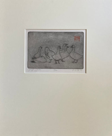 (Page Smith Etching) Gaggle of Geese. 1988.