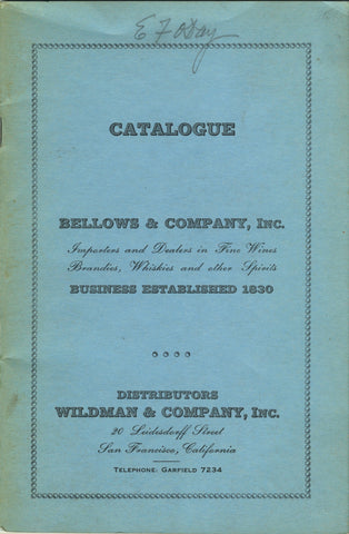 [Wine] (Catalogue) Wildman & Co., Inc., Distributors.  [1934].