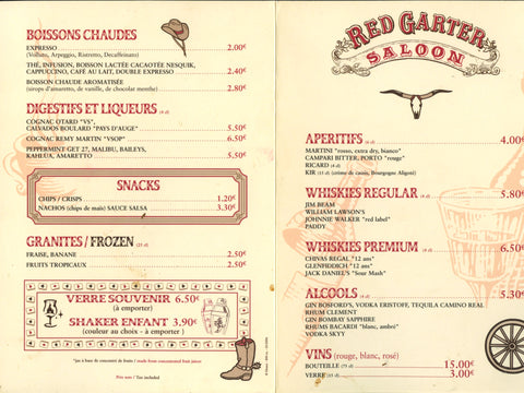 (Menu)  {EuroDisney}  The Red Garter Saloon.  Drink List.  [2006].