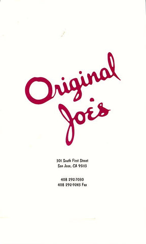 (Menu) Original Joe's. San Jose, CA. [2010].