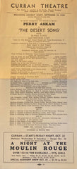 [One Sheet Playbill] Curran Theatre, SF. "The Desert Song." Sept. 18, 1939.