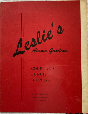 (Menu) Leslie's Alamo Gardens. N.d., ca. 1950s.