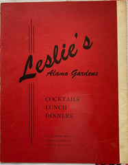 (Menu) Leslie's Alamo Gardens. N.d., ca. 1950s.