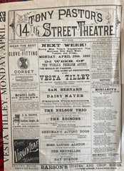 (Vaudeville) Tony Pastor's 14th Street Theatre. "Variety Program." April 29th, 1895.