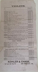 (Price List) Violins. Kohler & Chase, San Francisco. (No date, ca 1890s)