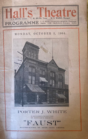 Hall's Theatre, LaPorte, IN. "Faust." Oct. 3, 1904.