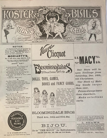 (Vaudeville) Koster & Bial's Music Hall, NY. "Variety Program." Dec. 18, 1893.