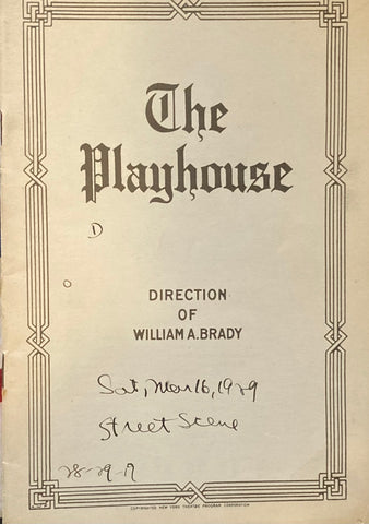 The Playhouse Theatre, NY. "Street Scene." March 16, 1929.