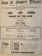 Shubert Theatre, Washington DC. "Night of the Auk." Nov. 15, 1956.