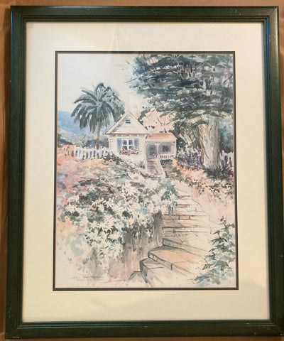 (Sally Bookman) "Daisy Cottage". Original Color Lithograph Print. Signed, 10/300 copies. Santa Cruz, CA. N.d. (ca 1980s).