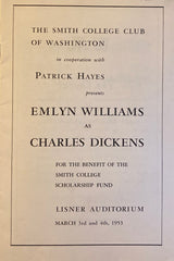 (Dickens) Emlyn Williams as "Charles Dickens." Smith College of Washington, Lisner Auditorium. March 3rd and 4th, 1953.