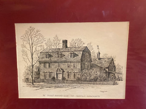 (Print) The Dwight Barnard House, 1754. Deerfield Mass. By Clark M. Goff. (1975)