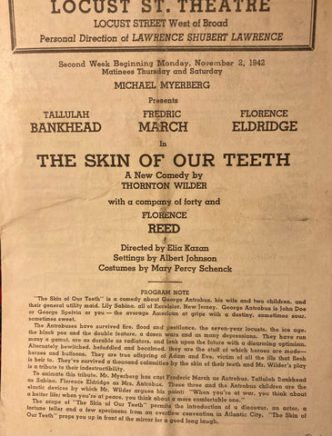 (Tallulah Bankhead) Locust St. Theatre, Phila. "The Skin of Our Teeth." Nov. 2, 1942.