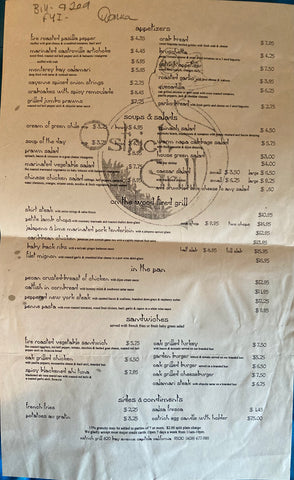 (Santa Cruz, CA) Ostrich Grill. Menu and Wine List. (N. d., 1990s.)