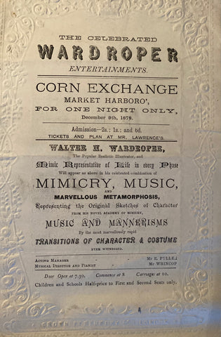 Corn Exchange, Market Harboro, England. "Walter H. Wardroper." Dec. 9th, 1878.