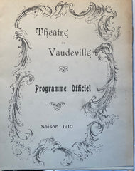(Folies-Bergere) Theatre de Vaudeville, Paris. Programme Officiel. Saison 1910.