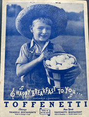 (Breakfast Menu) Toffenetti. Chicago. (1940s)