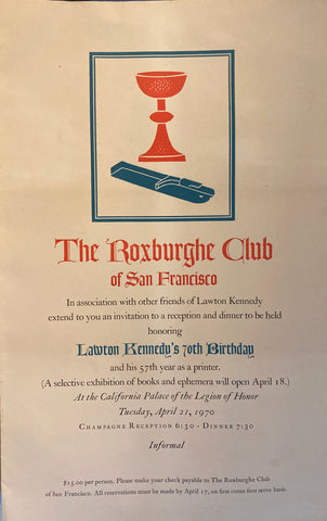 (Lawton Kennedy) [Broadside] The Roxburghe Club of San Francisco. (1970)