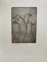 (Page Smith Etching) Geese Exploring. 1987.