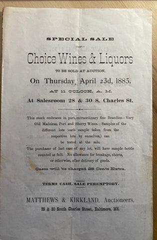 (Wine & Liquor) [Ephemera] Handwritten Sale of [1848] Hennessy Brandy. Baltimore, MD. (1885)