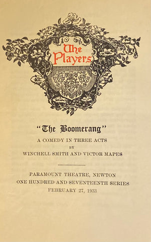 Paramount Theatre, Newton, MA. The Players in "The Boomerang." Feb. 27, 1933.