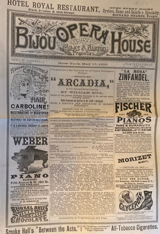 (Baseball Interest) Bijou Opera House, NY. "Arcadia." May 15, 1886.
