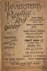 (Vaudeville) Hammerstein's Paradise Roof Garden, NY. "Variety Program." July 3, 1905.