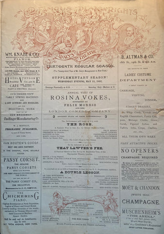 Daly's Theatre, NY. "Annual Visit of Rosina Vokes & Her London Comedy Company." May 11, 1892.