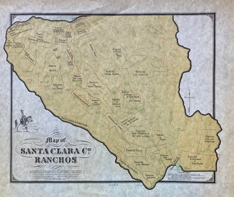 (Map of Central Calif) Map of Santa Clara Co. Ranchos. Ralph Rambo, Illustrator. (1968)