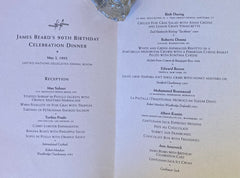 (James Beard) Menu. James Beard's 90th Birthday Celebration. (1993)