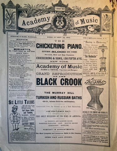 Academy of Music, NY. "The Black Crook." Sept. 12, 1892.