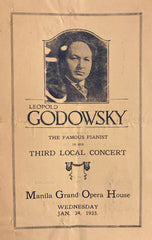 [Philippines] Group of Concert Programs w/ original tickets. Manila Grand Opera House. Leopold Godowsky. Jan. 17, 19 and 24, 1923.