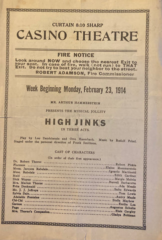 Casino Theatre, NY. "High Jinks." Feb. 23, 1914.