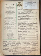 (Dinner Menu) Ambassador Hotel, Cocoanut Grove. June 2, 1949.