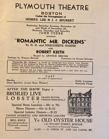 (Dickens) Plymouth Theatre, Boston. Robert Keith in "Romantic Mr. Dickens." Nov. 23, 1940.