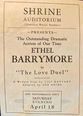 Ethel Barrymore in "The Love Duel." Shrine Auditorium, Los Angeles. April 18, 1931.