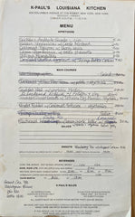 (Menu) K-Paul's Louisiana Kitchen. New York, NY. (N.d., ca 1980s)