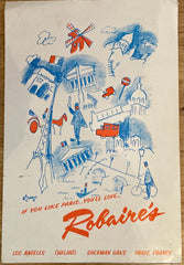 (Menu) Robaire's French Cuisine. Oakland, CA. (1960s)