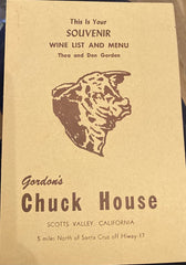 (Menu) Gordon's Chuck House. (Scotts Valley, CA) 1950s.