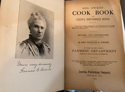 Mrs. Owens' Cook Book and Useful Household Hints. By Frances E. Owens. (1903).