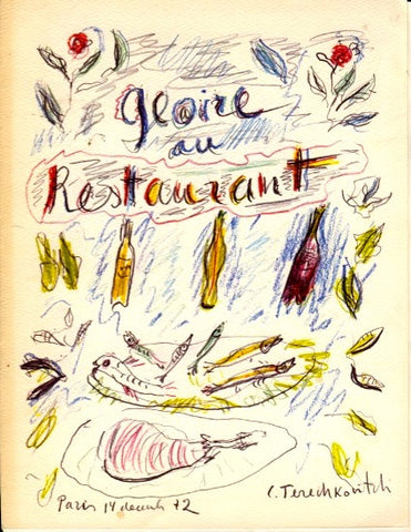 (Menu)  Gloire au Restaurant.  Le Restaurant.  Artwork by Constantin Terechkovitch.  [1972].