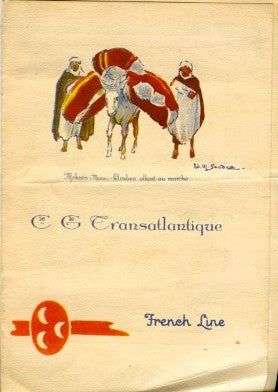 (Menu)  {Pochoir}  Cie Gle Transatlantique, French Ocean Liner Ile de France.  [1926].