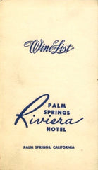Riviera Hotel Wine List, Palm Springs