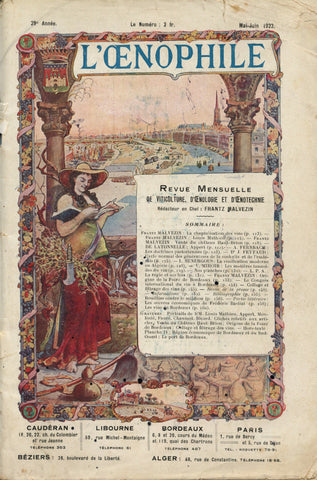 [Wine]  L’Œnophile, Revue Mensuelles du Traitement Pratique et Scientifique des Vins et Spiritueux.  [1922].