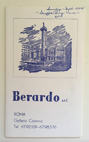 (Menu) Berardo, Roma.  [ca. late 1950's].