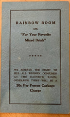 (Menu) Rainbow Room. NYC. [1950's].