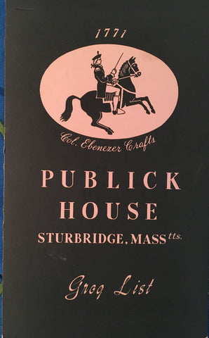 (Wine List) Publick House, Sturbridge, MA. (ca. 1940's).