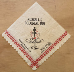 (Cocktail Napkin) Russell's Colonial Inn. Santa Cruz CA. (1960s)