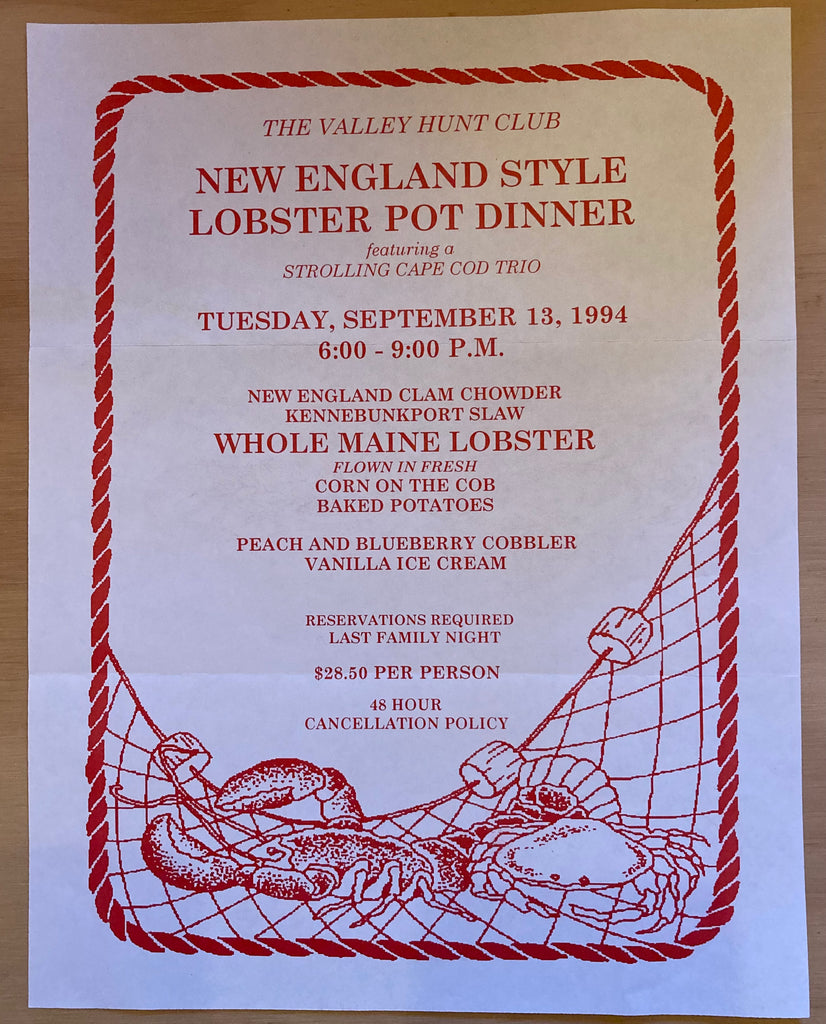 Menu) The Valley Hunt Club. Pasadena, CA. New England Style Lobster P – the Cook's Bookcase